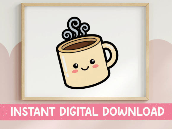 Kawaii Happy Coffee Mug Sticker: Graphics for T-Shirt Designs